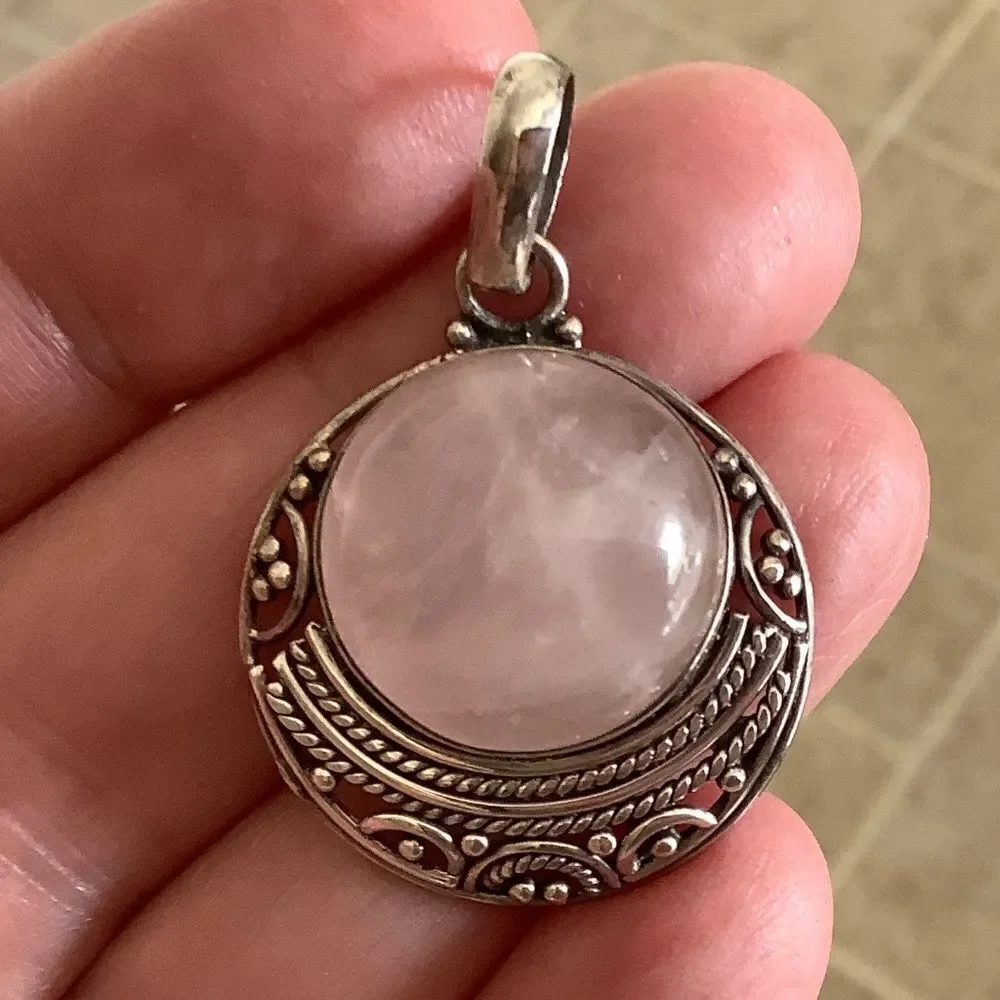 Pink quartz pendant sterling silver